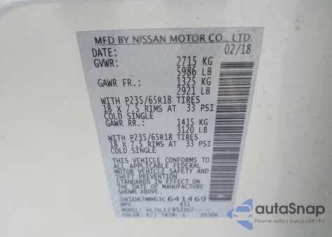 2018 Nissan Pathfinder Sv из США, поврежденный, VIN 5N1DR2MM6JC641469